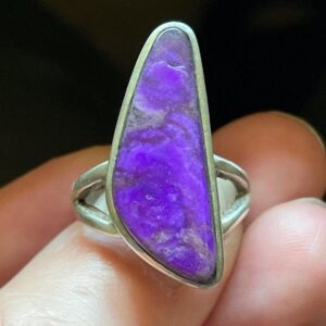 Natural Purple Sugilite Ring - Organic Shape - US Size 8 - Solid Sterling Silver Setting - Genuine Sugilite - High Vibration Energy