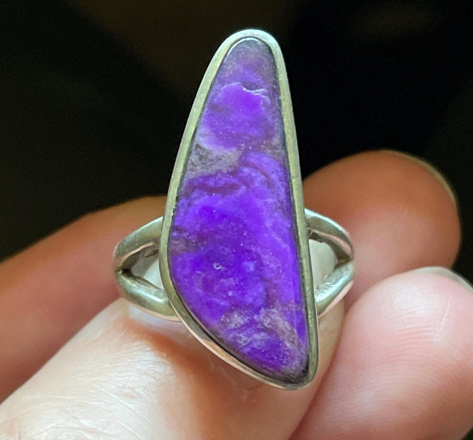 Natural Purple Sugilite Ring - Organic Shape - Us Size 8 - Solid Sterling Silver Setting - Genuine Sugilite - High Vibration Energy