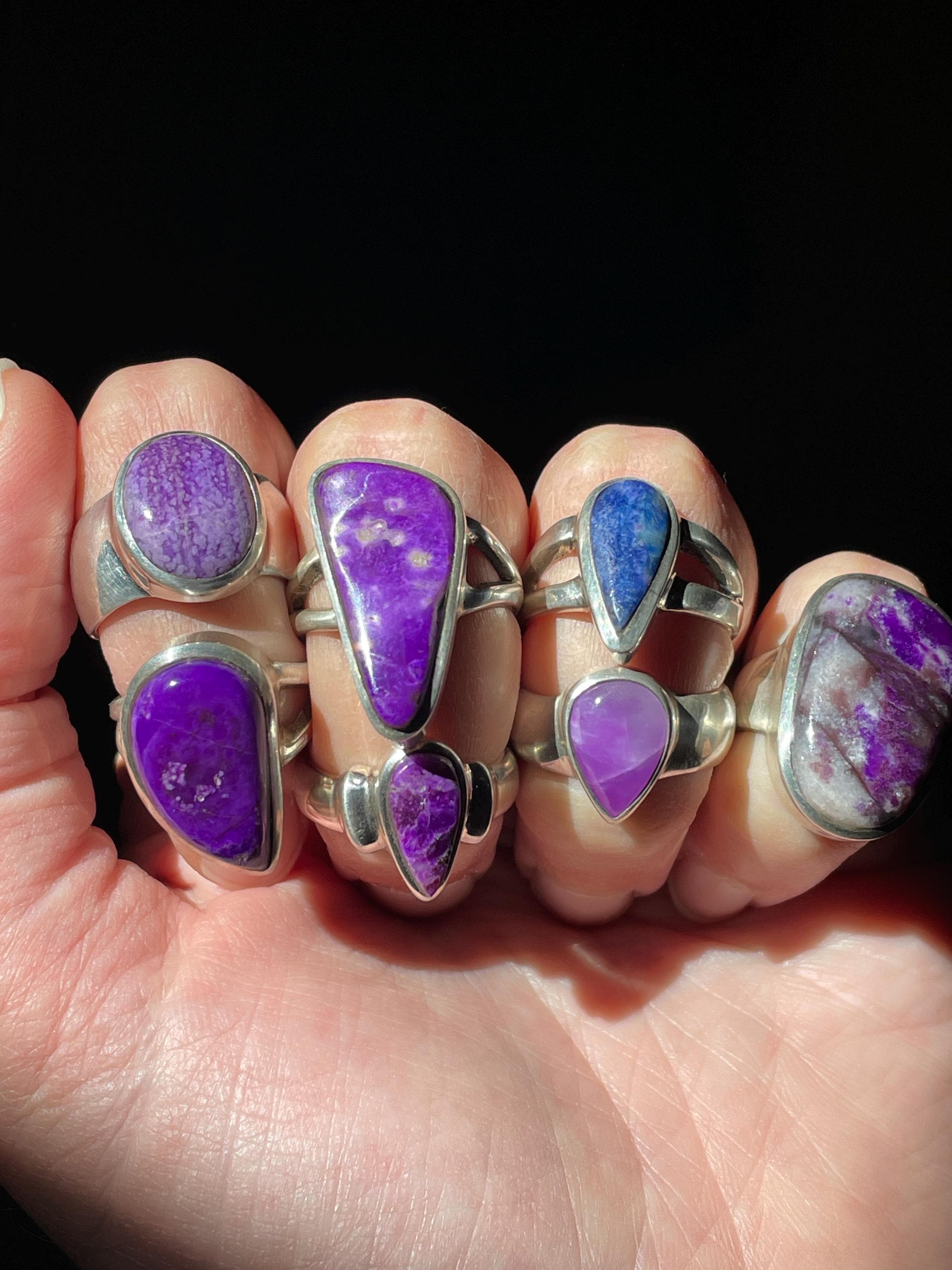 Natural Sugilite Ring Size 8 Usa - Handmade With Solid Sterling Silver - Genuine Sugilite - High Vibration Healing Love Energy