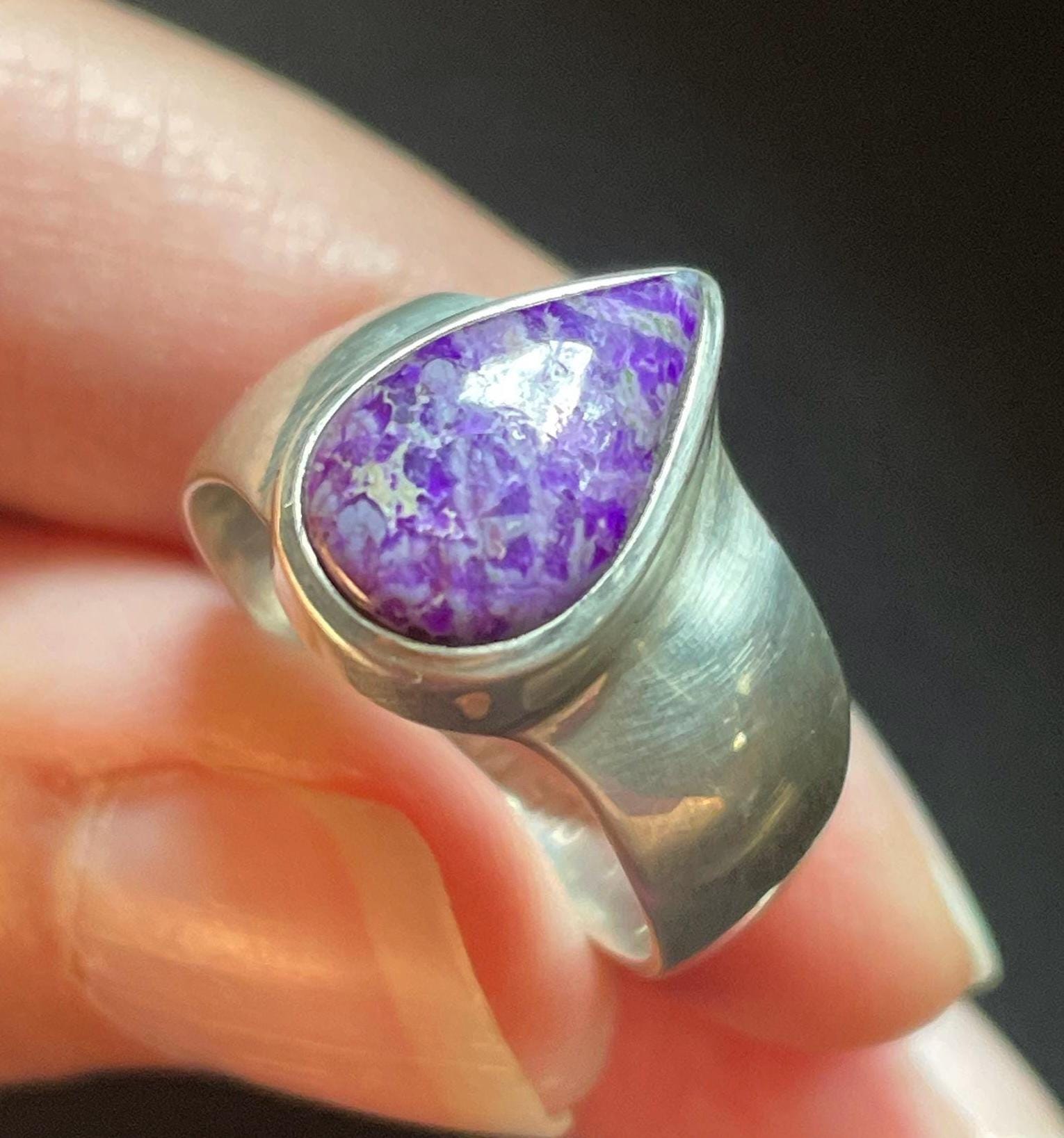 Natural Sugilite Ring Size 8 Usa - Handmade With Solid Sterling Silver - Genuine Sugilite - High Vibration Healing Love Energy Crystal
