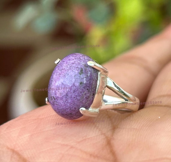 Oval Sugilite Ring: Dainty 925 Sterling Silver Boho Ring