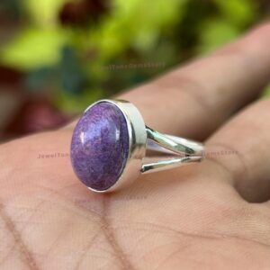 Oval Sugilite Gemstone Ring: Dainty 925 Sterling Silver Boho Ring
