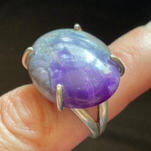 Sugilite Prong Ring - US Size 7 - Beautiful Natural Purple - Handmade with Solid Sterling Silver -High Vibration Healing Crystal - Oval Cab