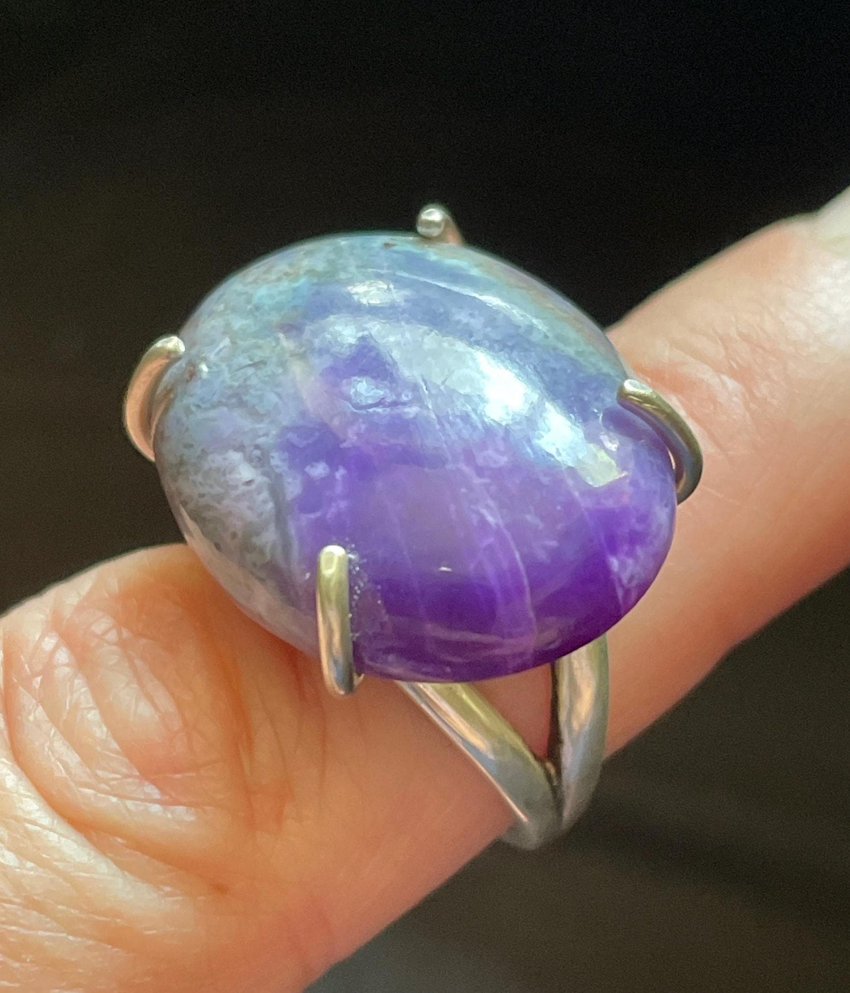 Sugilite Prong Ring - Us Size 7 - Beautiful Natural Purple - Handmade With Solid Sterling Silver -high Vibration Healing Crystal - Oval Cab