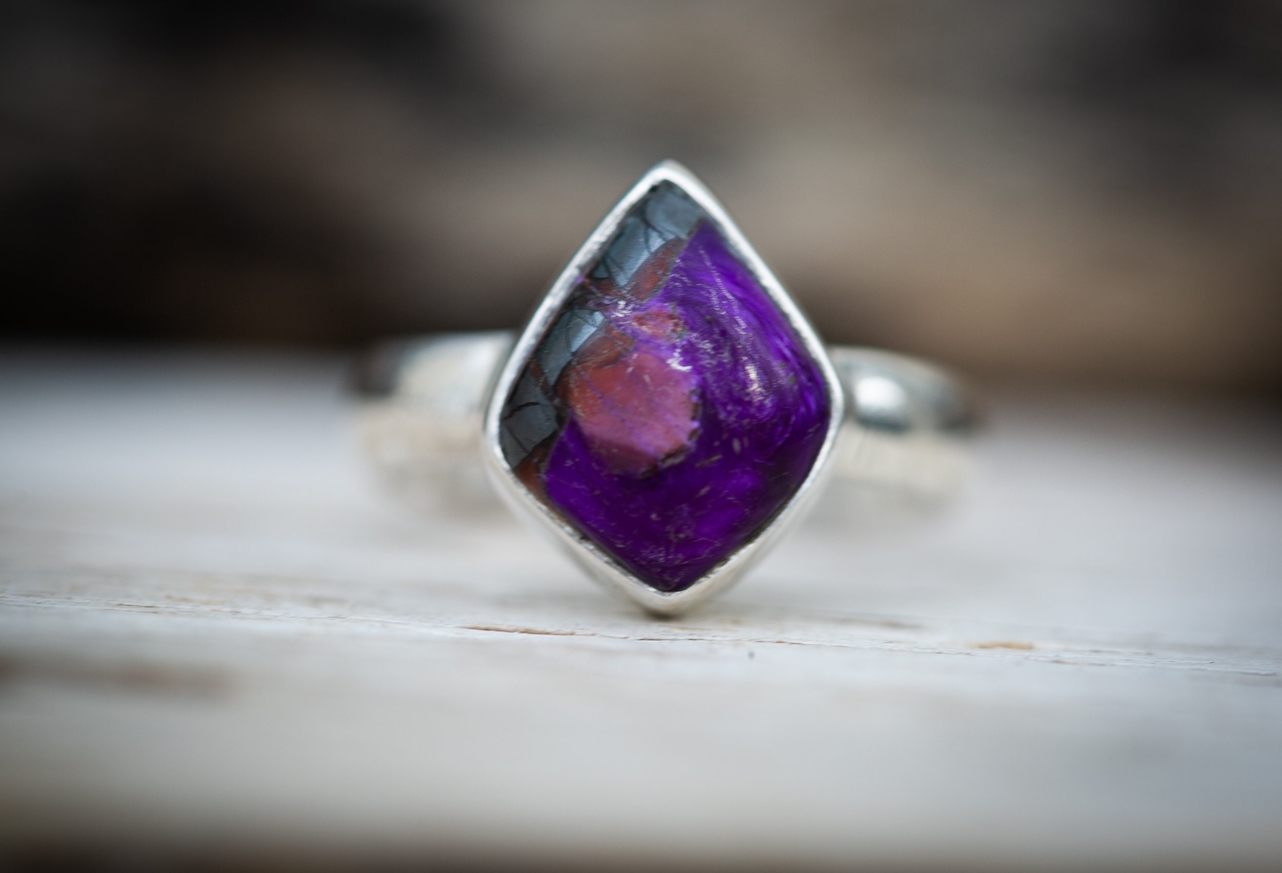 Purple Sugilite Sterling Silver Ring - Size 6.5