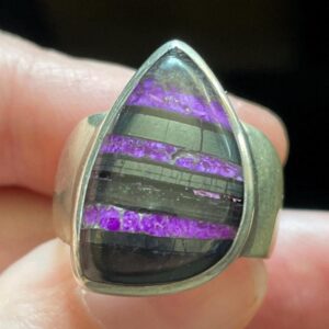 Rare Banded Sugilite Ring - US Size 8 - Natural Formation of Bright Purple Sugilite and Manganese - Genuine Sugilite from South Africa