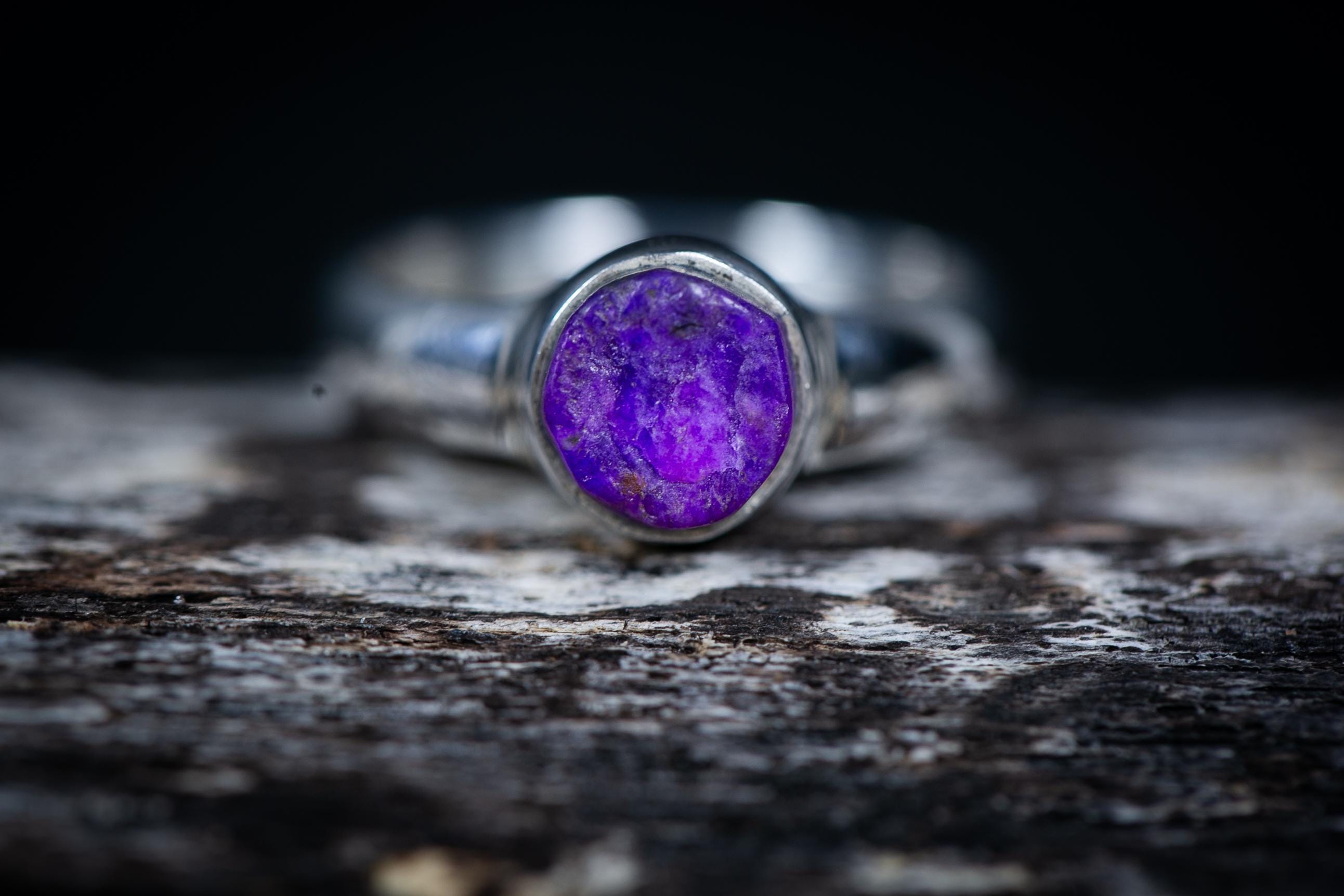 Raw Sugilite Sterling Silver Ring - Purple Gemstone, Size 5