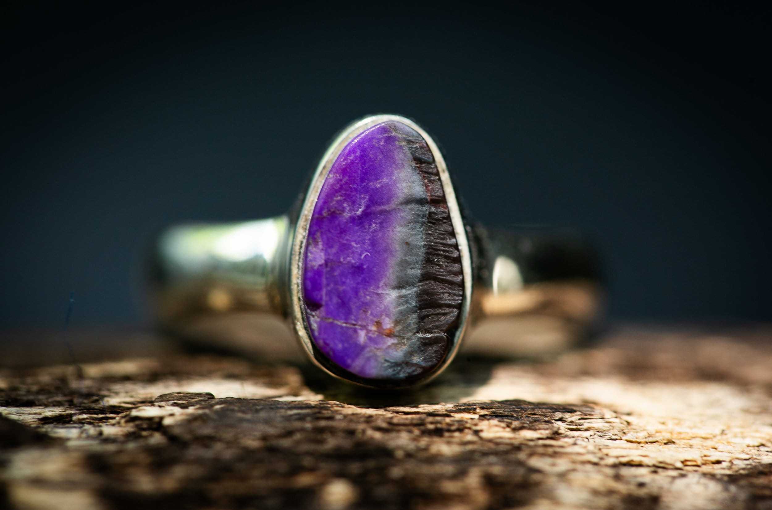 Raw Sugilite Sterling Silver Ring - Size 7.75