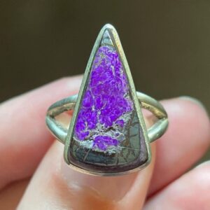 Rich Purple Sugilite Ring - US Size 8.75 - All Natural Color - Genuine Sugilite - Handmade Sterling Silver Setting - Magic Triangle