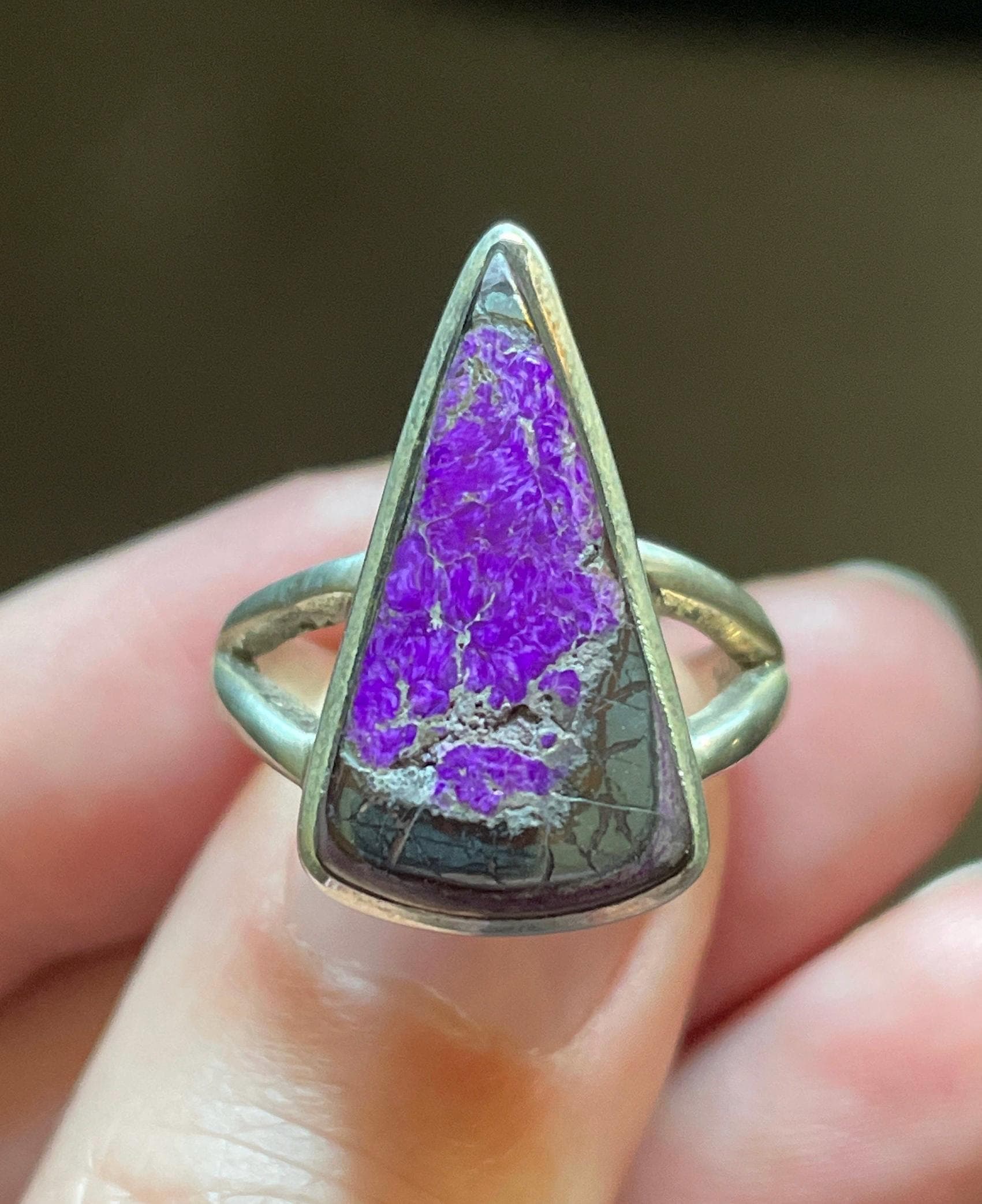 Rich Purple Sugilite Ring - Us Size 8.75 - All Natural Color - Genuine Sugilite - Handmade Sterling Silver Setting - Magic Triangle