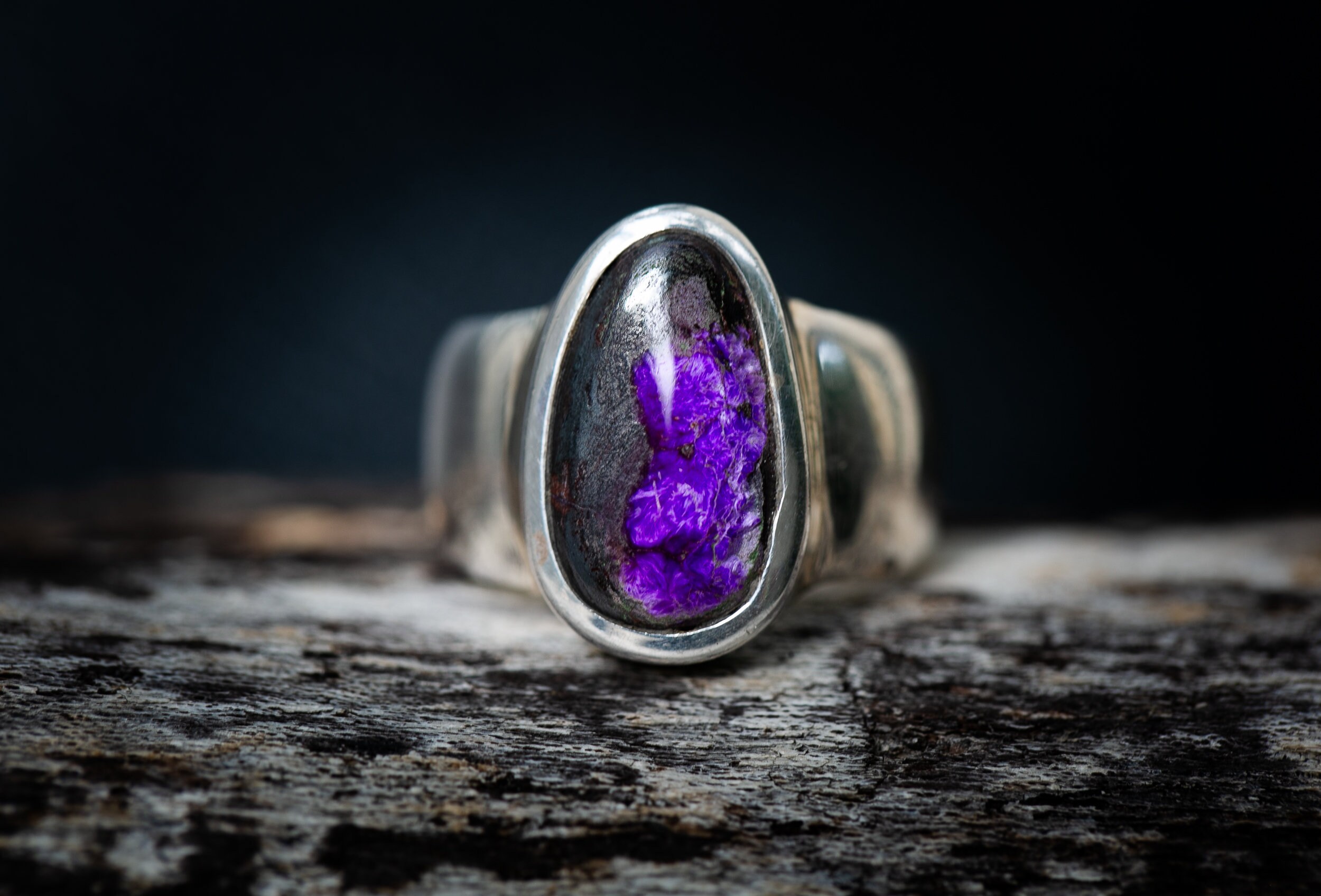 Sugilite Sterling Silver Ring - Manganese Stone, Size 7