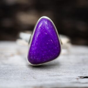 Sterling Silver Sugilite Ring - Natural Rock, Size 9.5