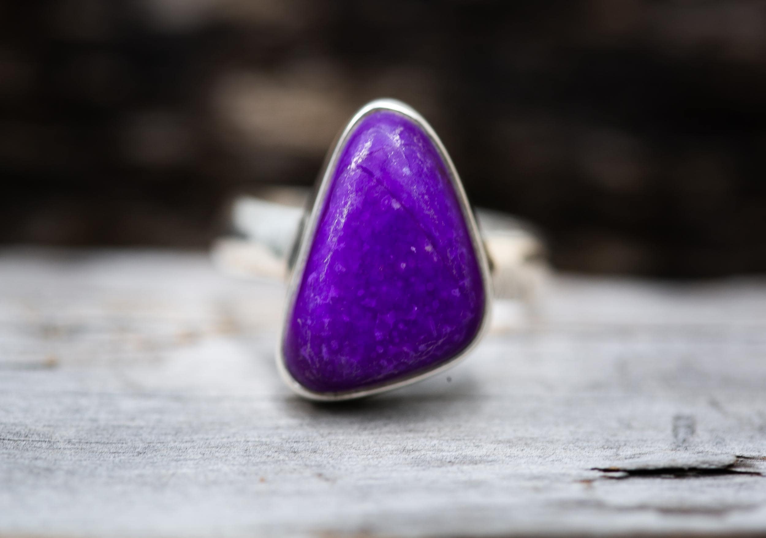 Sterling Silver Sugilite Ring - Natural Rock, Size 9.5