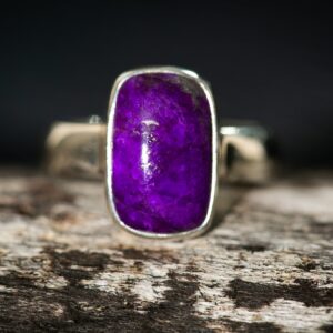 Sterling Silver Sugilite Ring - Natural Rock, Size 9.5