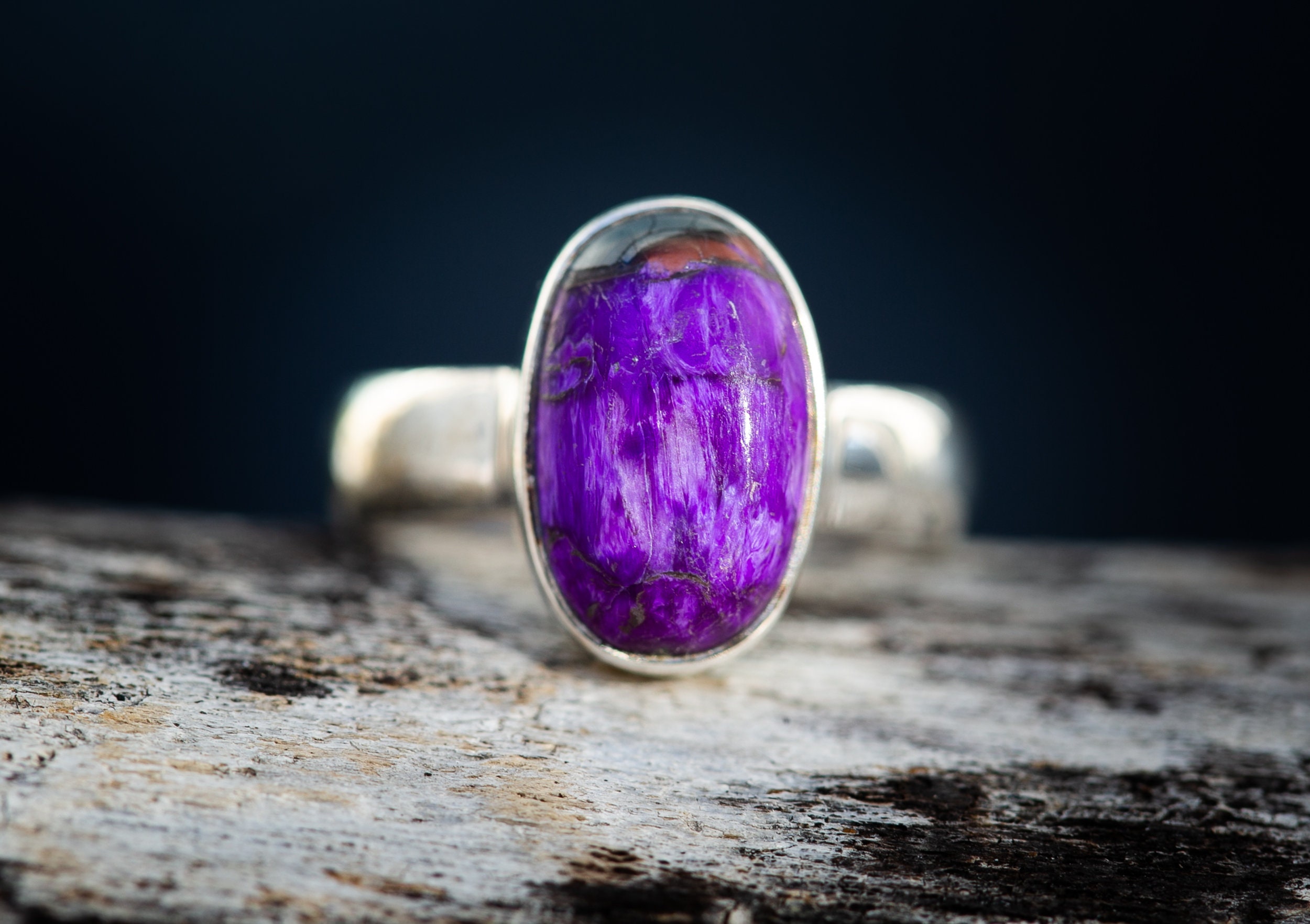 Sugilite Sterling Silver Ring - Purple Gemstone, Size 7.5