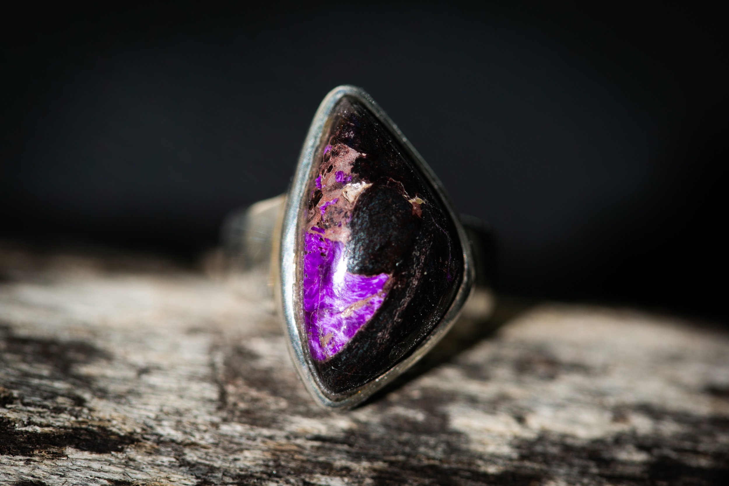 Sugilite Sterling Silver Ring - Purple Manganese Stone, Size 6
