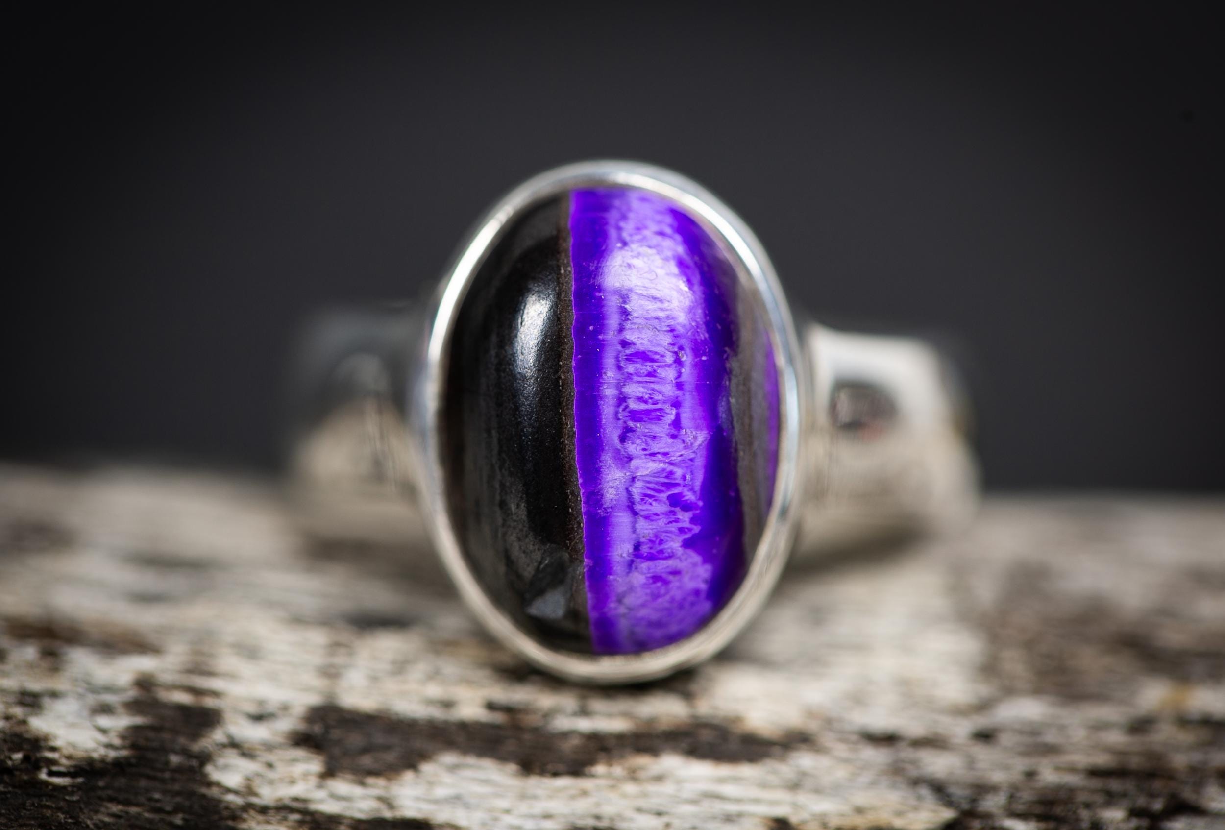 Sugilite Sterling Silver Ring - Purple & Black Stripe - Size 10