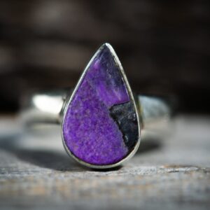 Sugilite Sterling Silver Ring - Teardrop Purple Gemstone, Size 9