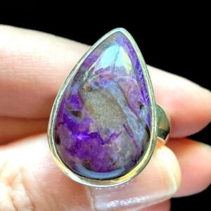 Sugilite Teardrop Ring - Size 8.5 US - Deep Purple and Grey - Genuine Sugilite from South Africa - Solid Sterling Silver - Energy Healing