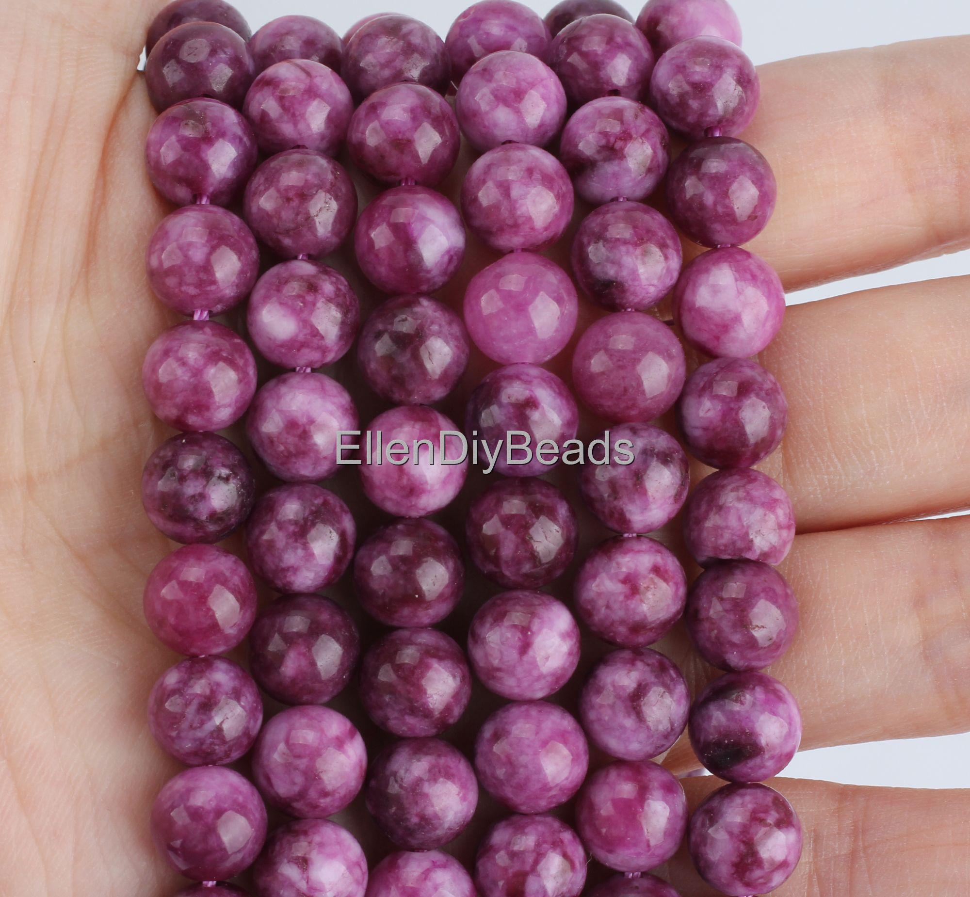 6-10mm White Purple Sugilite Chalcedony Gemstone, Elegant Smooth Round Beads, Wholesale Loose Bead Strand, Chalcedony Jewelry--stn00459