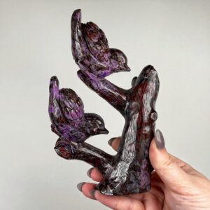 Sugilite Birds | 509g | - #s7 (polished Purple Crystal Carving, Crown Chakra, Intuition)