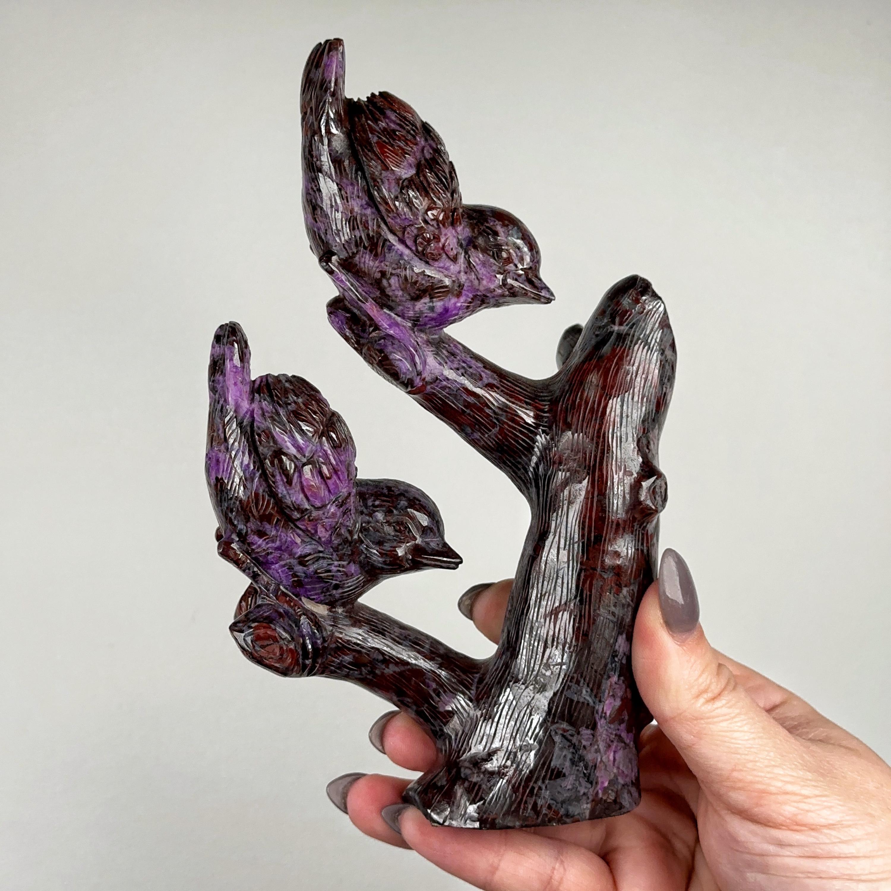 Sugilite Birds | 509g | - #s7 (polished Purple Crystal Carving, Crown Chakra, Intuition)