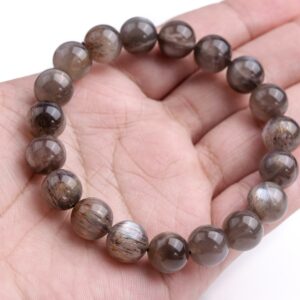 10-11mm Aventurescence Sunstone Hematite Inclusions Beads Brown Gray Bracelet Grade Aaaa Genuine Natural Round Gemstone 8" (124232h-303)