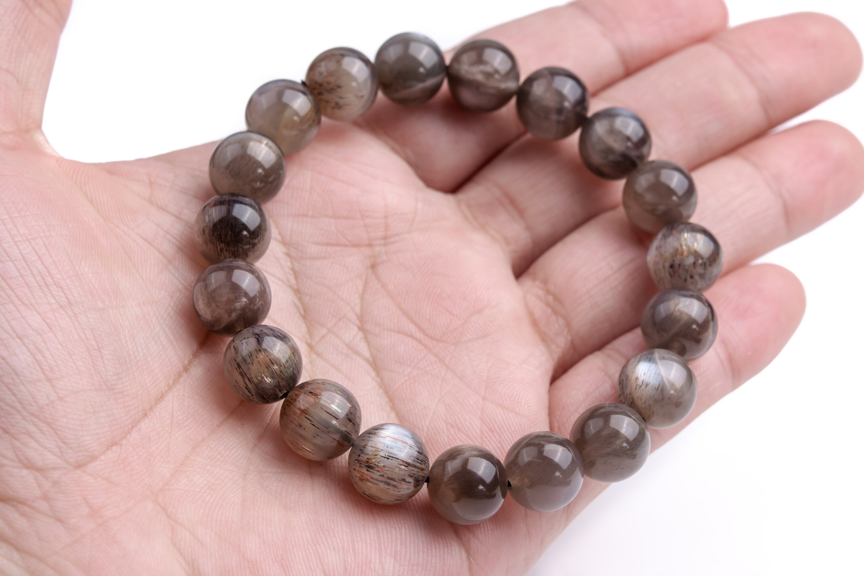 10-11mm Aventurescence Sunstone Hematite Inclusions Beads Brown Gray Bracelet Grade Aaaa Genuine Natural Round Gemstone 8" (124232h-303)