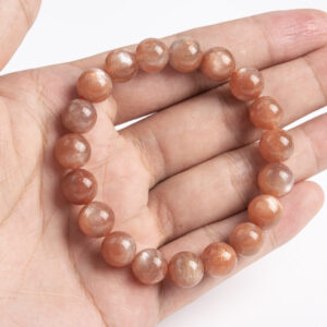 10-11MM Sunstone Beads Gray Orange Bracelet Grade AA+ Genuine Natural Round Gemstone 7.5" (123634h-85)