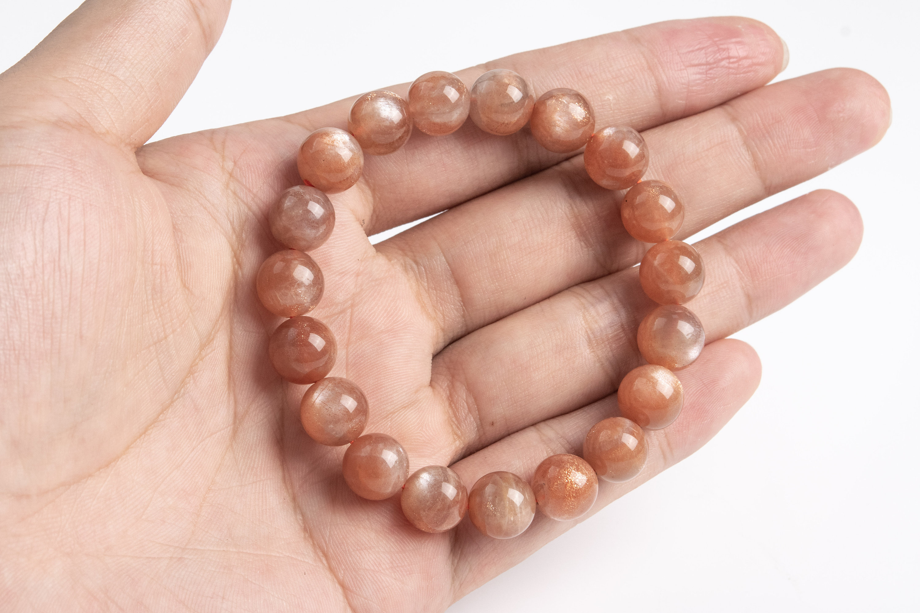 10-11mm Sunstone Beads Gray Orange Bracelet Grade Aa+ Genuine Natural Round Gemstone 7.5" (123634h-85)