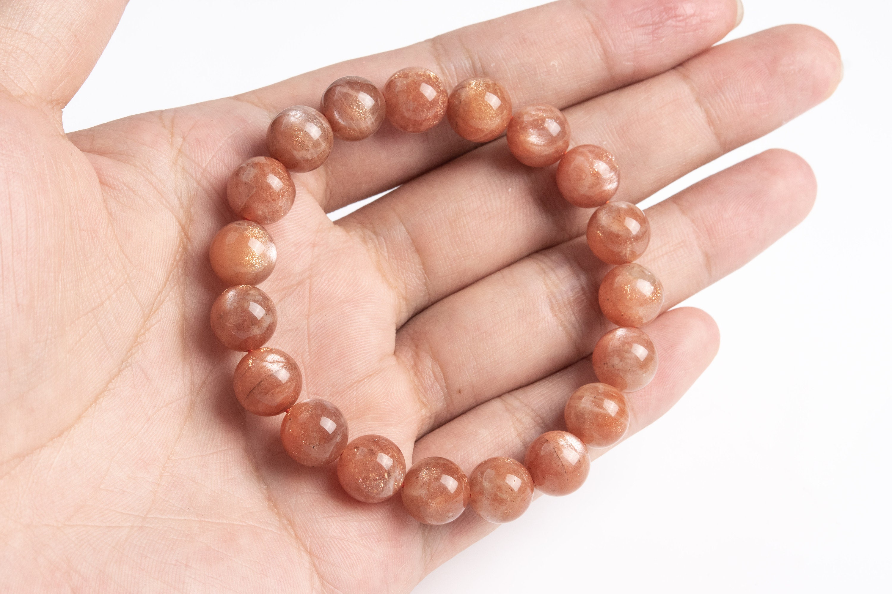 10-11mm Sunstone Beads Orange Bracelet Grade Aa+ Genuine Natural Round Gemstone 7.5" (123635h-85)