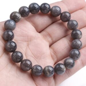 10mm Aventurescence Sunstone Hematite Inclusions Beads Deep Gray Bracelet Grade Aaaa Genuine Natural Round Gemstone 7.5" (124225h-303)