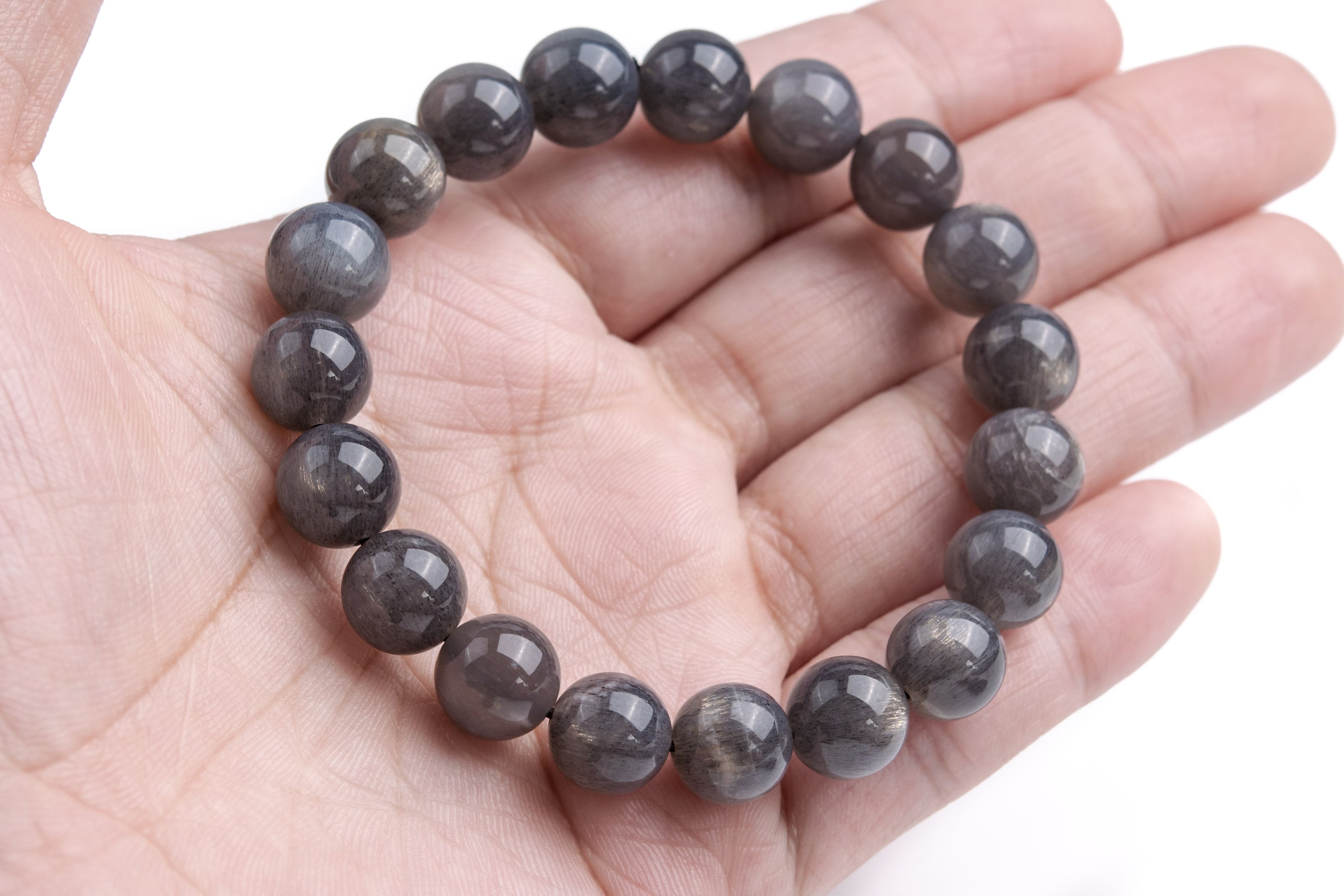 10mm Aventurescence Sunstone Hematite Inclusions Beads Deep Gray Bracelet Grade Aaaa Genuine Natural Round Gemstone 7.5" (124225h-303)
