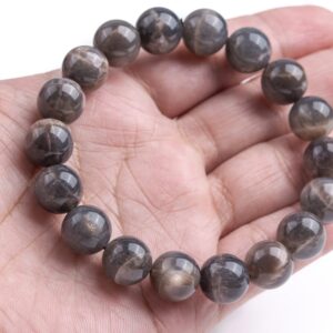11-12mm Aventurescence Sunstone Hematite Inclusions Beads Deep Gray Bracelet Grade Aaa Genuine Natural Round Gemstone 8" (124260h-305)