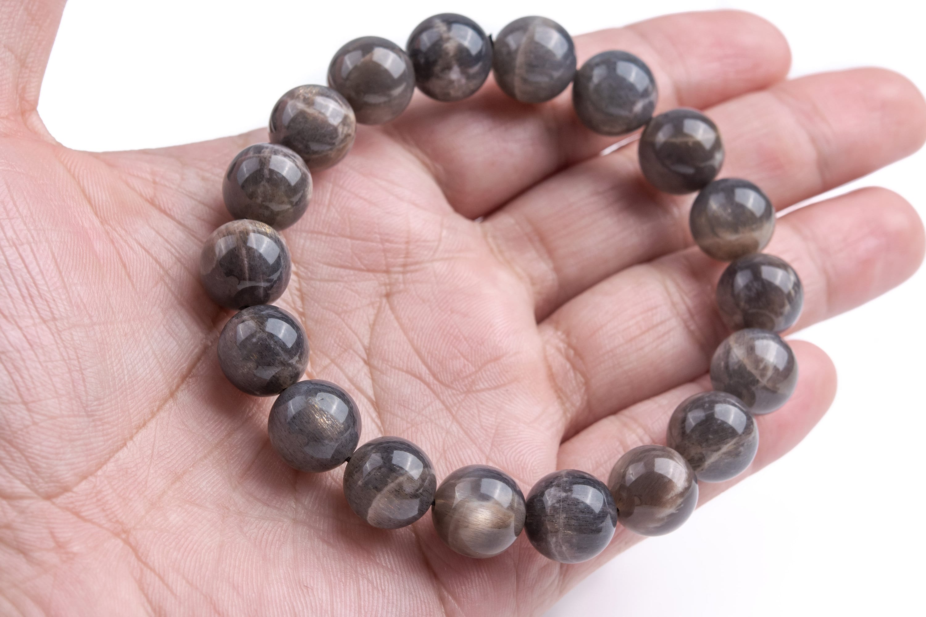 11-12mm Aventurescence Sunstone Hematite Inclusions Beads Deep Gray Bracelet Grade Aaa Genuine Natural Round Gemstone 8" (124260h-305)