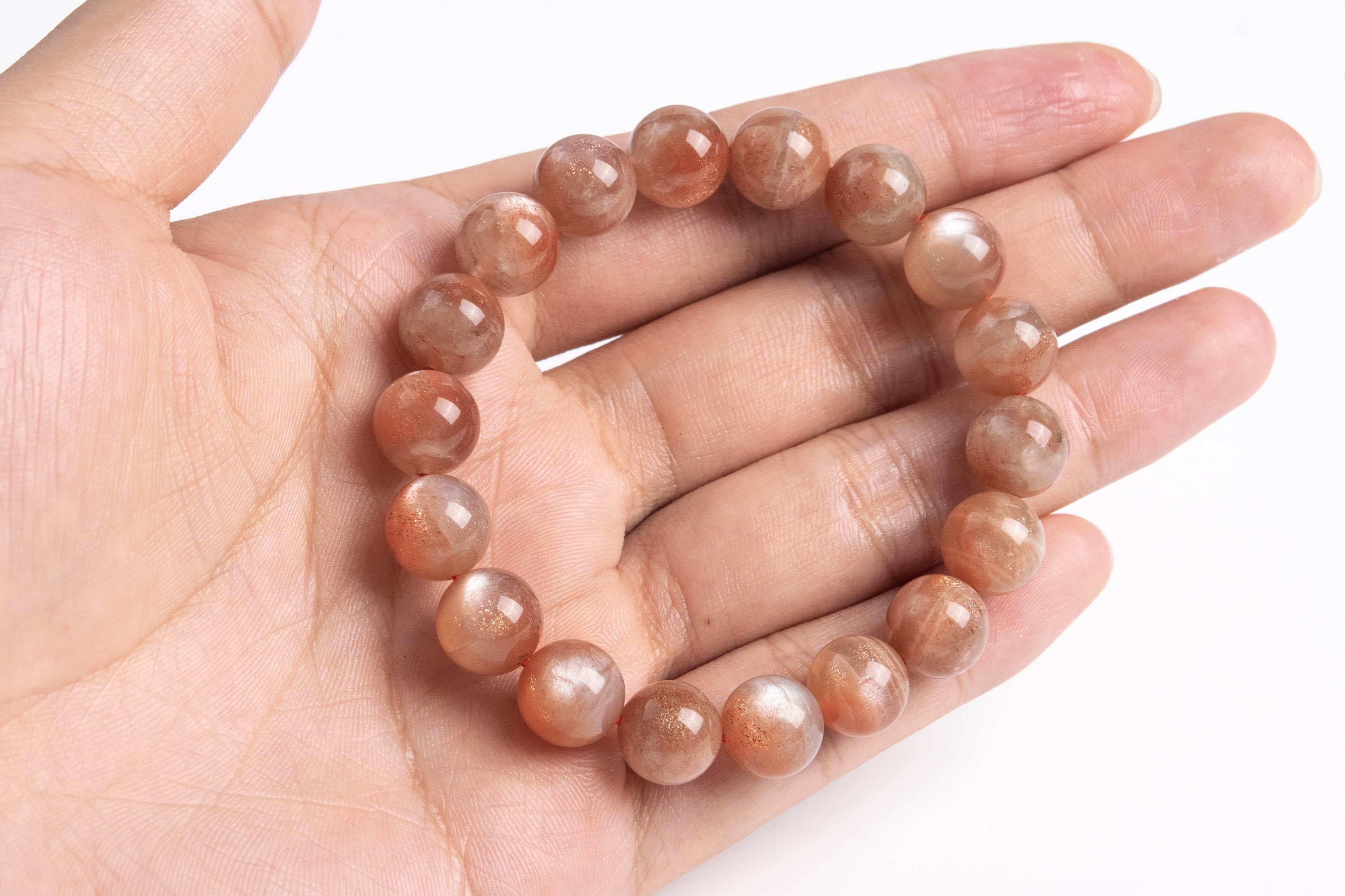 11mm Sunstone Beads Orange Brown Bracelet Grade Aa Genuine Natural Round Gemstone 7.5" (123637h-85)