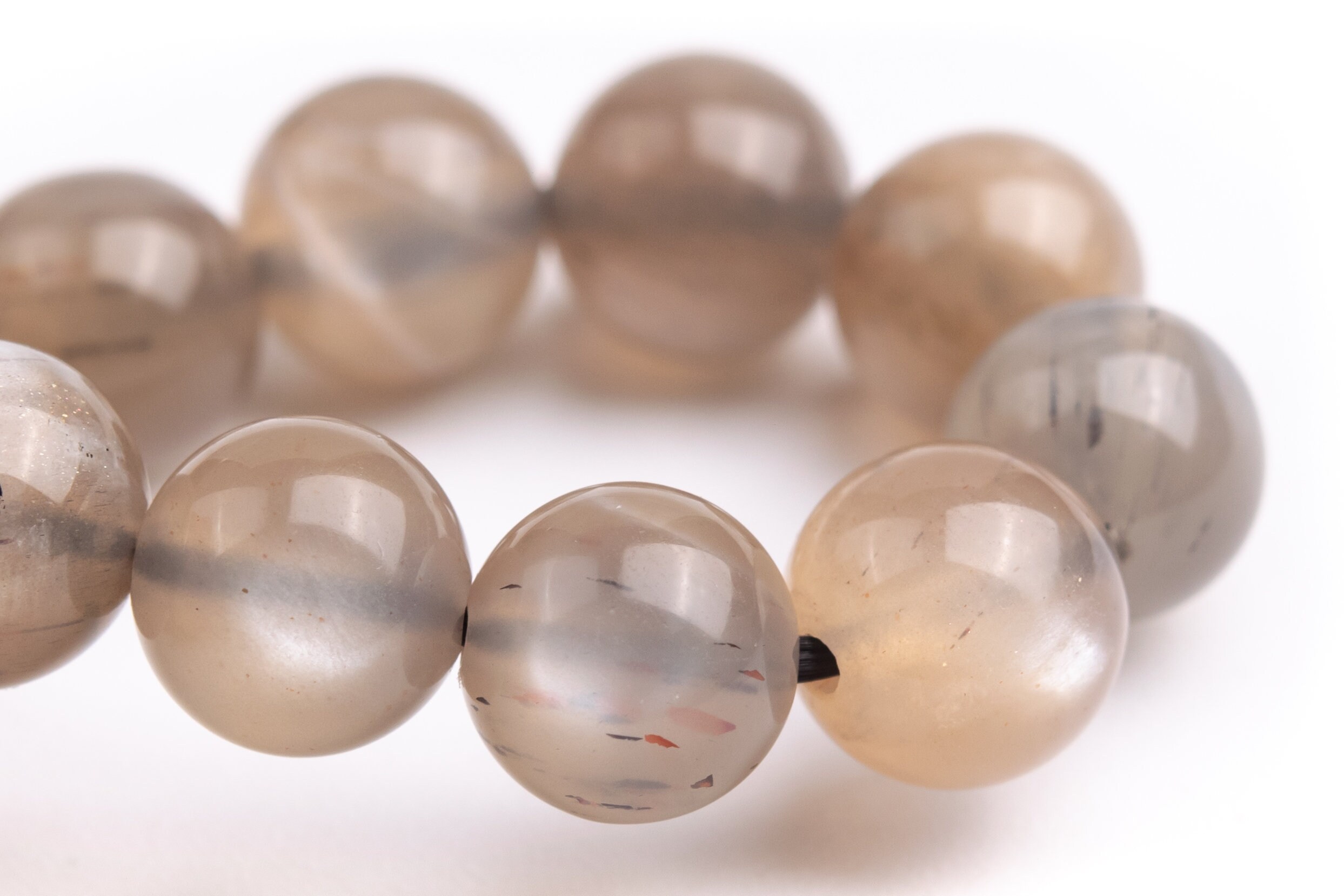 7-8mm Aventurescence Sunstone Hematite Inclusions Beads Light Gray Brown Bracelet Grade Aa+ Genuine Natural Round Gemstone 7" (124180h-296)