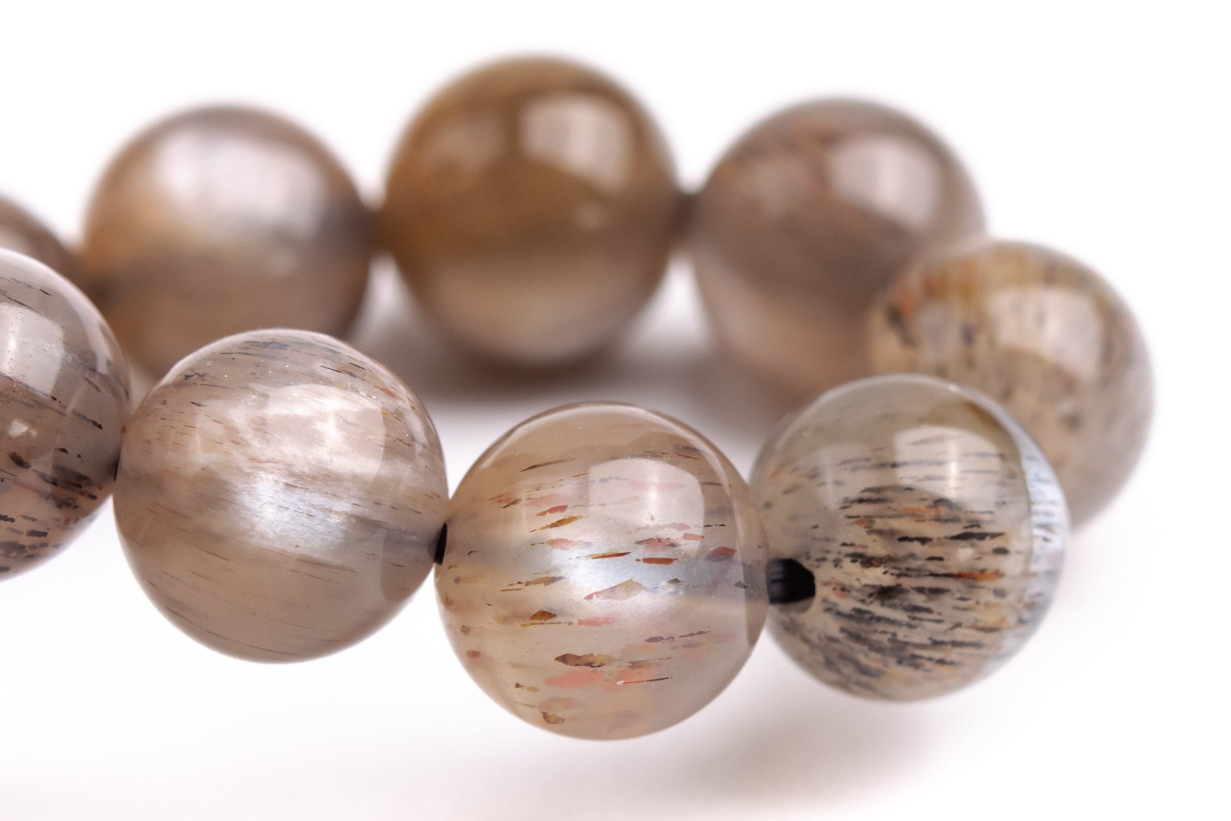 7-8mm Aventurescence Sunstone Hematite Inclusions Beads Light Gray Brown Bracelet Grade Aaaa Genuine Natural Round Gemstone 7" (124188h-296)