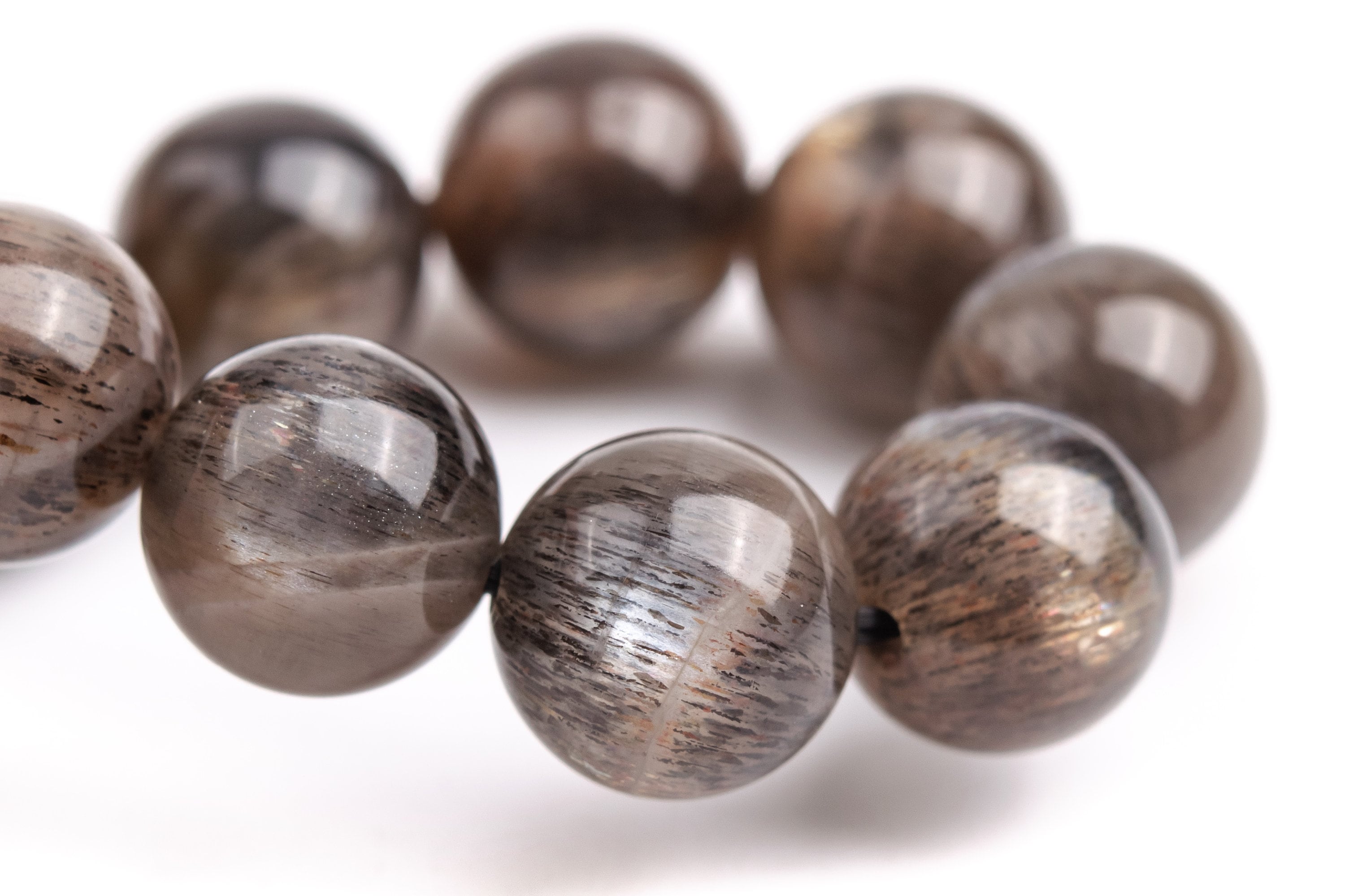9-10mm Aventurescence Sunstone Hematite Inclusions Beads Brown Gray Bracelet Grade Aaaa Genuine Natural Round Gemstone 7" (124207h-299)