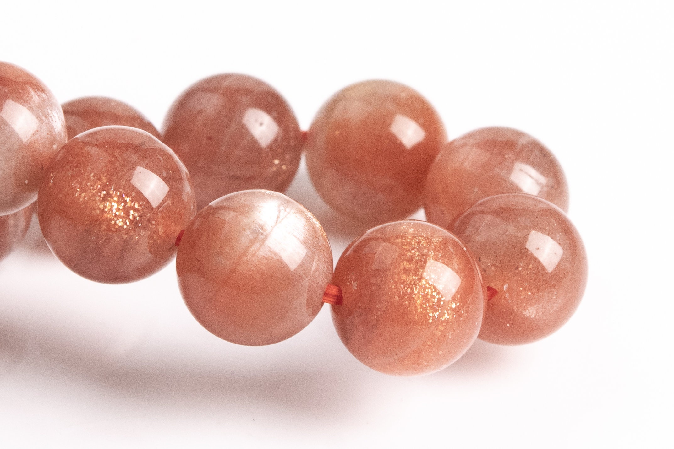 9-10mm Sunstone Beads Orange Bracelet Grade Aa+ Genuine Natural Round Gemstone 7" (123623h-80)