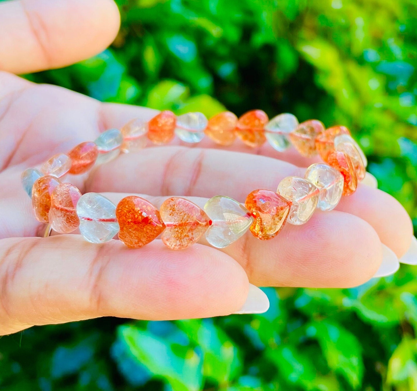 Arusha Crystal Heart Bracelet: Flashy Sunstone Gemstone Bead