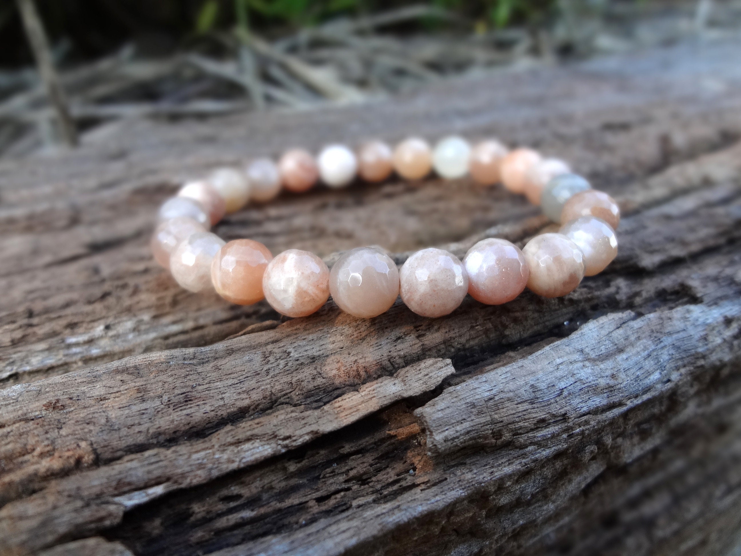Sunstone Bracelet. Boho Style Natural Faceted Peach Pink Gemstone Bracelet Handmade In Australia By Miss Leroy