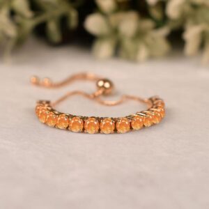 Sunstone Bolo Bracelet, Rose Gold Sterling Silver Chain, Bridal Jewelry