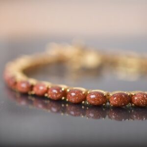 Sunstone Chain Bracelet, Sterling Silver, Vintage Bridal Jewelry