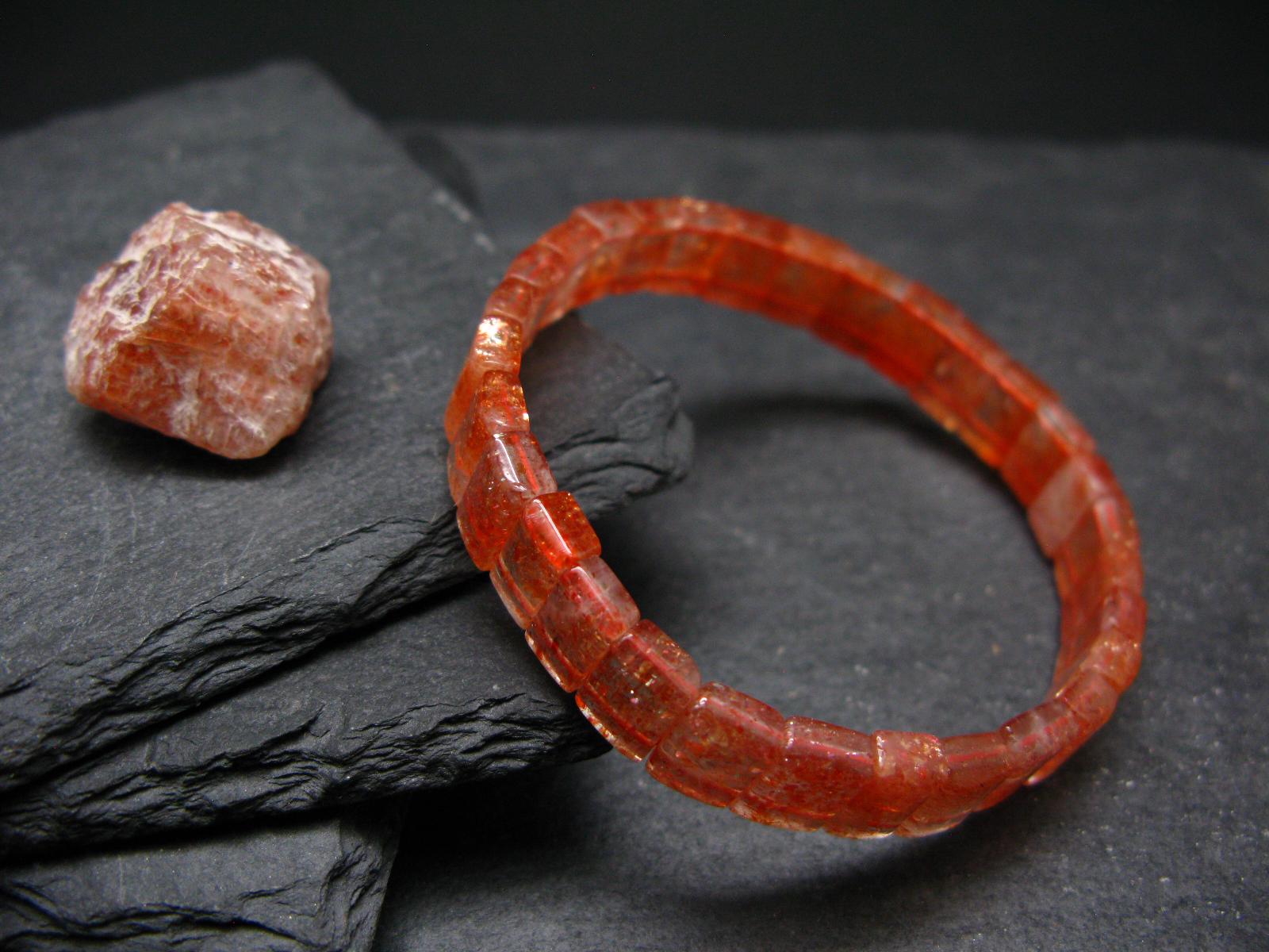 Sunstone Genuine Bracelet ~ 7 Inches  ~ 9mm Squared Beads