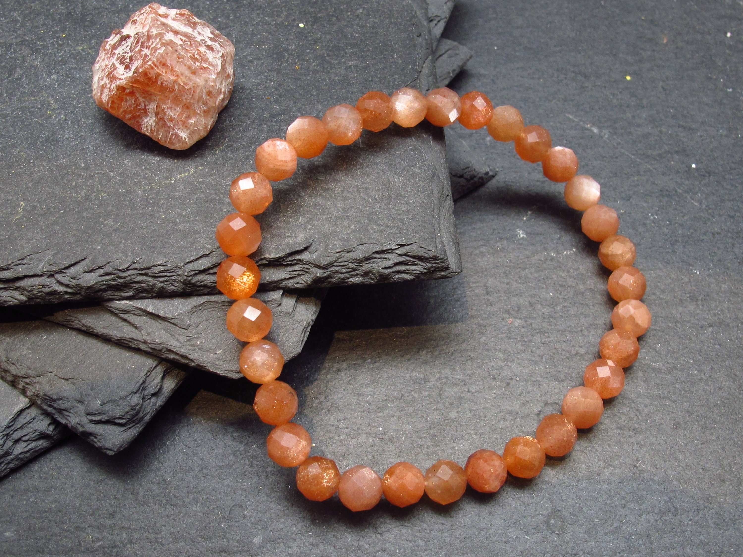 Sunstone Genuine Bracelet ~ 7 Inches ~ 6mm Facetted Beads