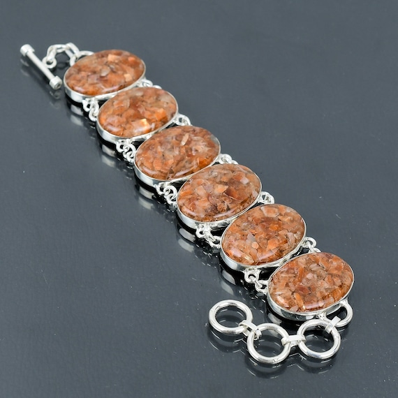 Handmade Sunstone Bracelet: 925 Sterling Silver Adjustable Chain