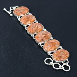 Handmade Sunstone Bracelet: Oval Gemstone, 925 Sterling Silver, Adjustable