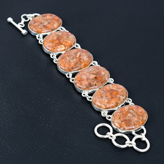Handmade Sunstone Bracelet: Oval Gemstone, 925 Sterling Silver, Adjustable