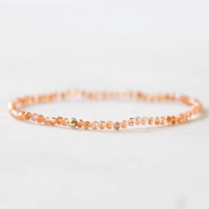 Sunstone Stretch Bracelet, Ultra Delicate Beaded Peach Orange Gemstone Jewelry, Small Faceted Beads On Stretchy Elastic